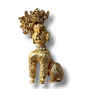 Vintage Robert Mandle Gold Tone Chain Hair Poodle Dog Brooch Pin MCM